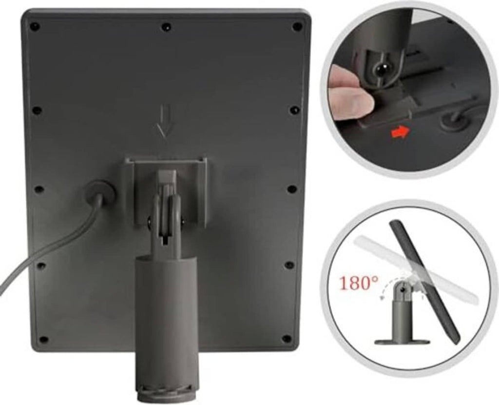 Back view of solar panel charger with mounting bracket and 180° rotation