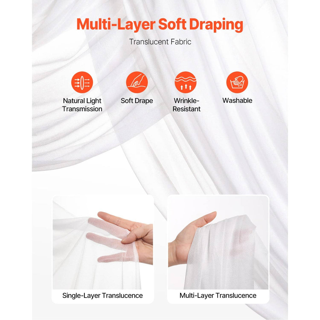 White sheer drapes with multi-layer flowing translucent fabric