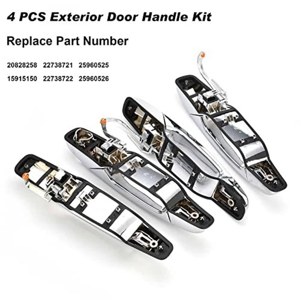 4-piece chrome exterior door handle kit, four complete handles with black mounting bases