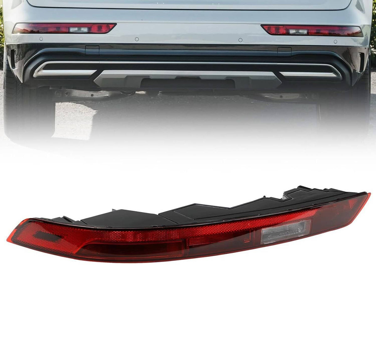 Rear bumper lower tail light with red lens and black housing