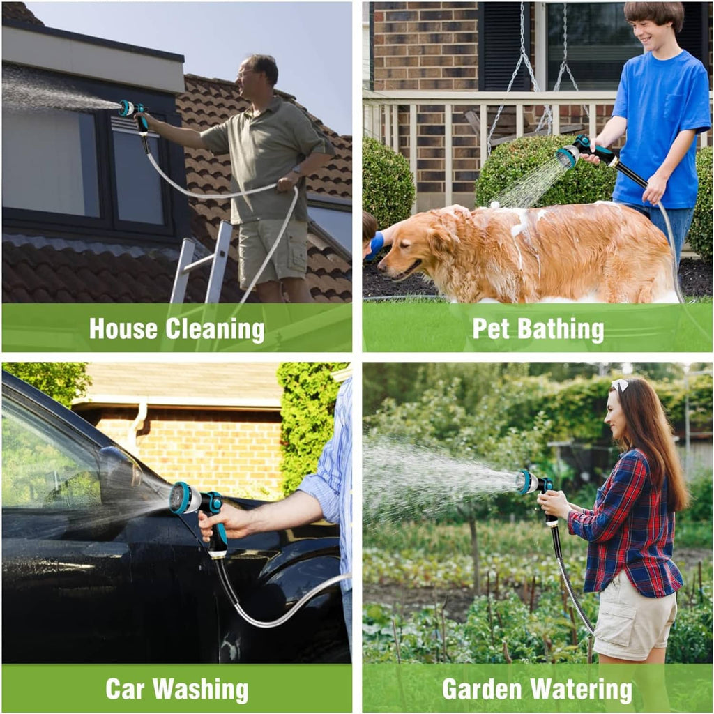 Stainless steel garden hose with nozzle spraying for car washing and garden watering