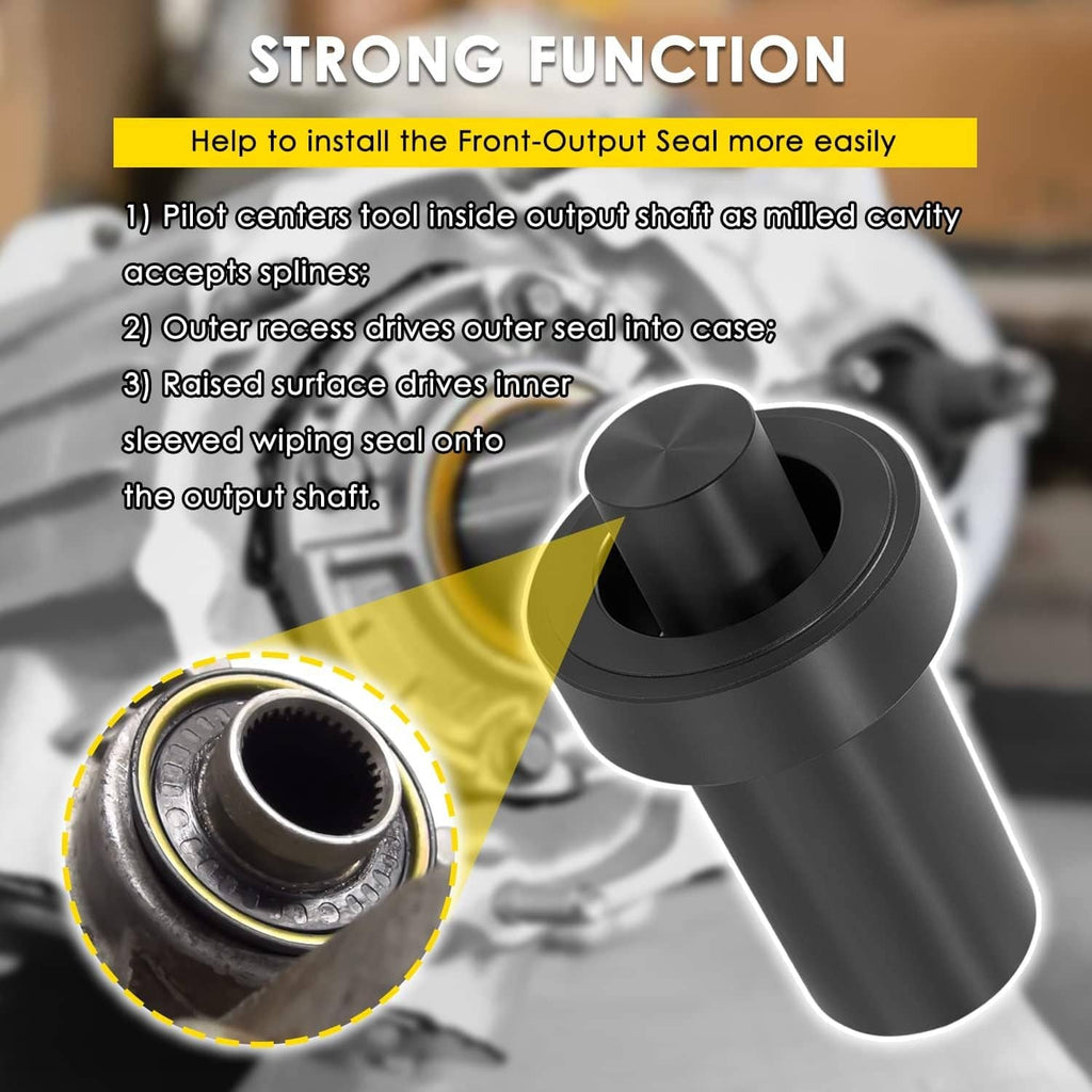 Transfer case seal installer tool with flanged end and guide cavity detail