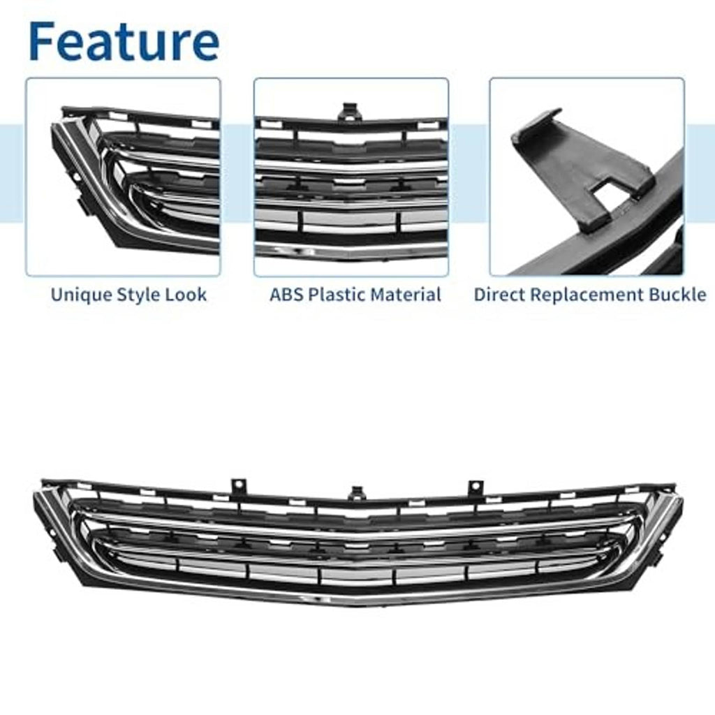 Front bumper grille replacement with black surround and chrome bar design