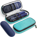 AUVON teal insulin cooler travel case with zip-open compartments and blue cooling inserts