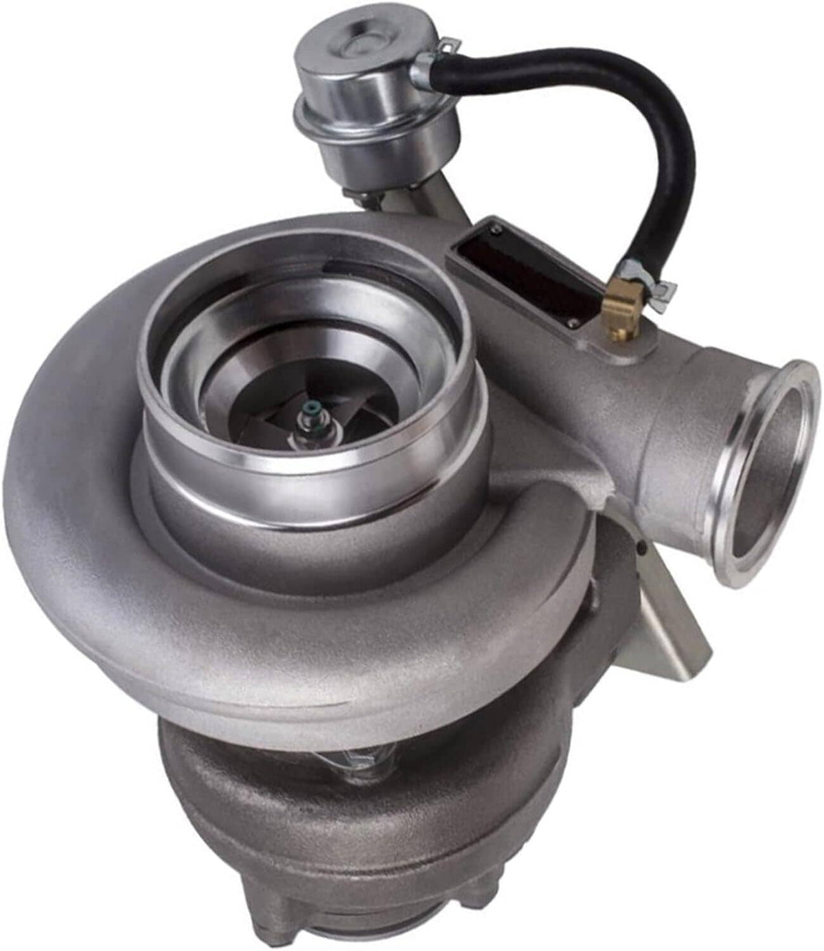 Turbocharger HX35W silver compressor housing with inlet pipe and electrical connector