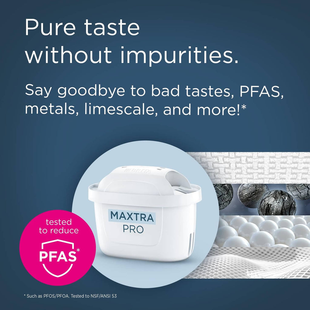 White BRITA MAXTRA PRO Pure Performance cartridge shown with lid and handle