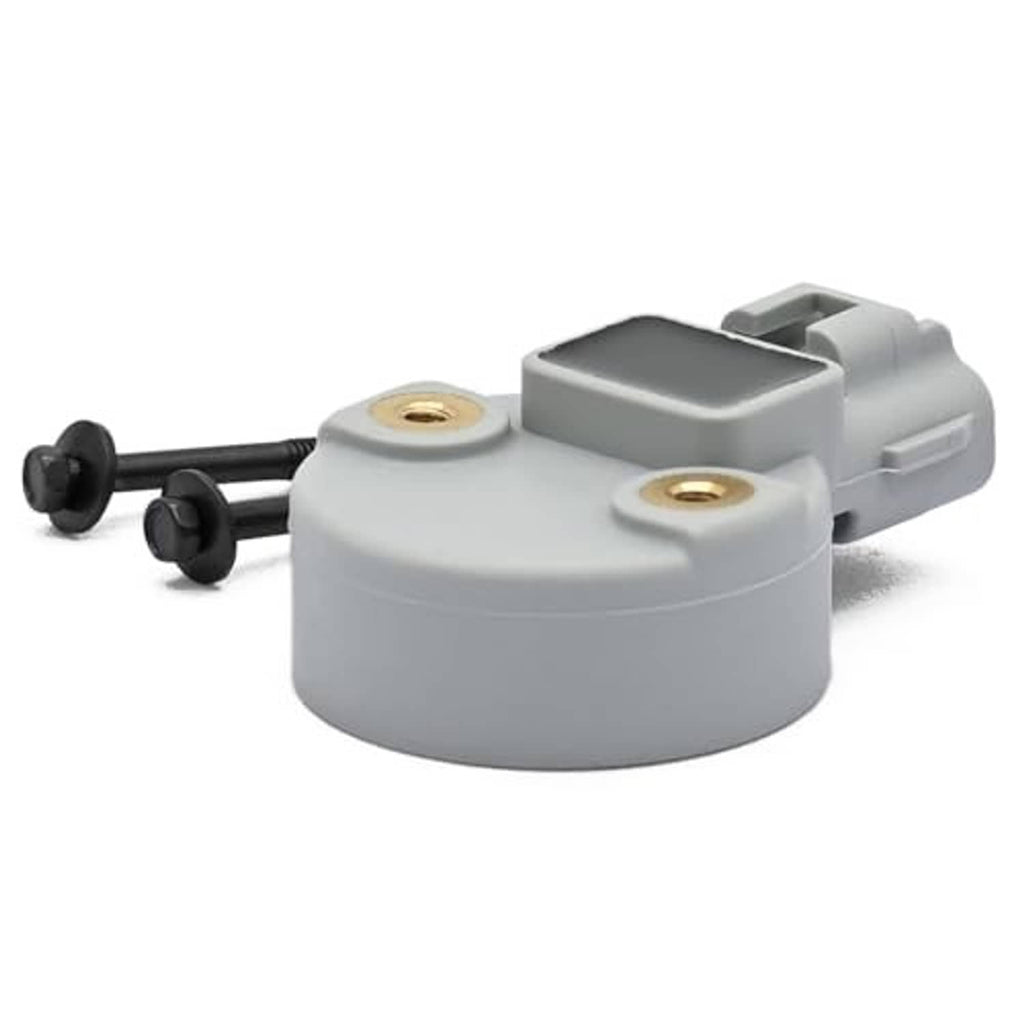 Camshaft position sensor with gray housing and side connector, shown with two screws
