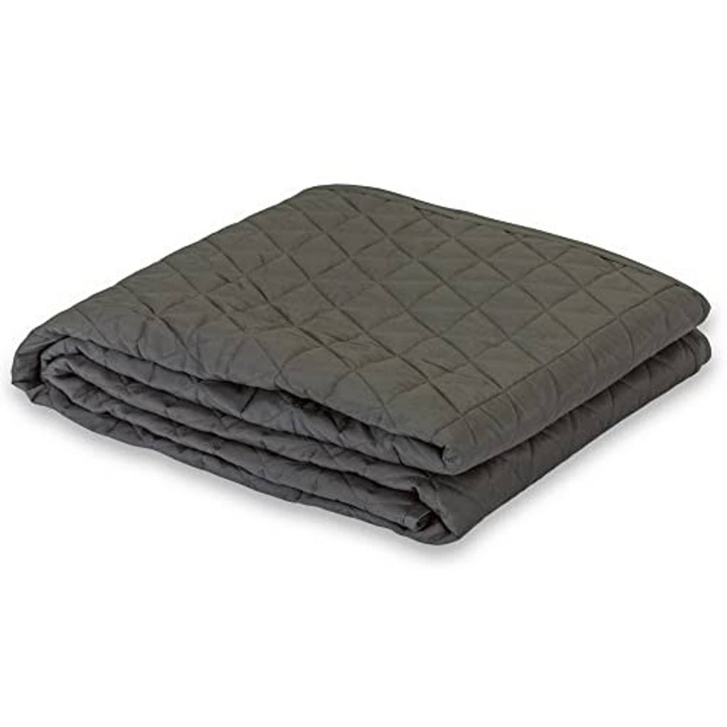 Folded quilted microfiber blanket in dark pewter gray with diamond stitching