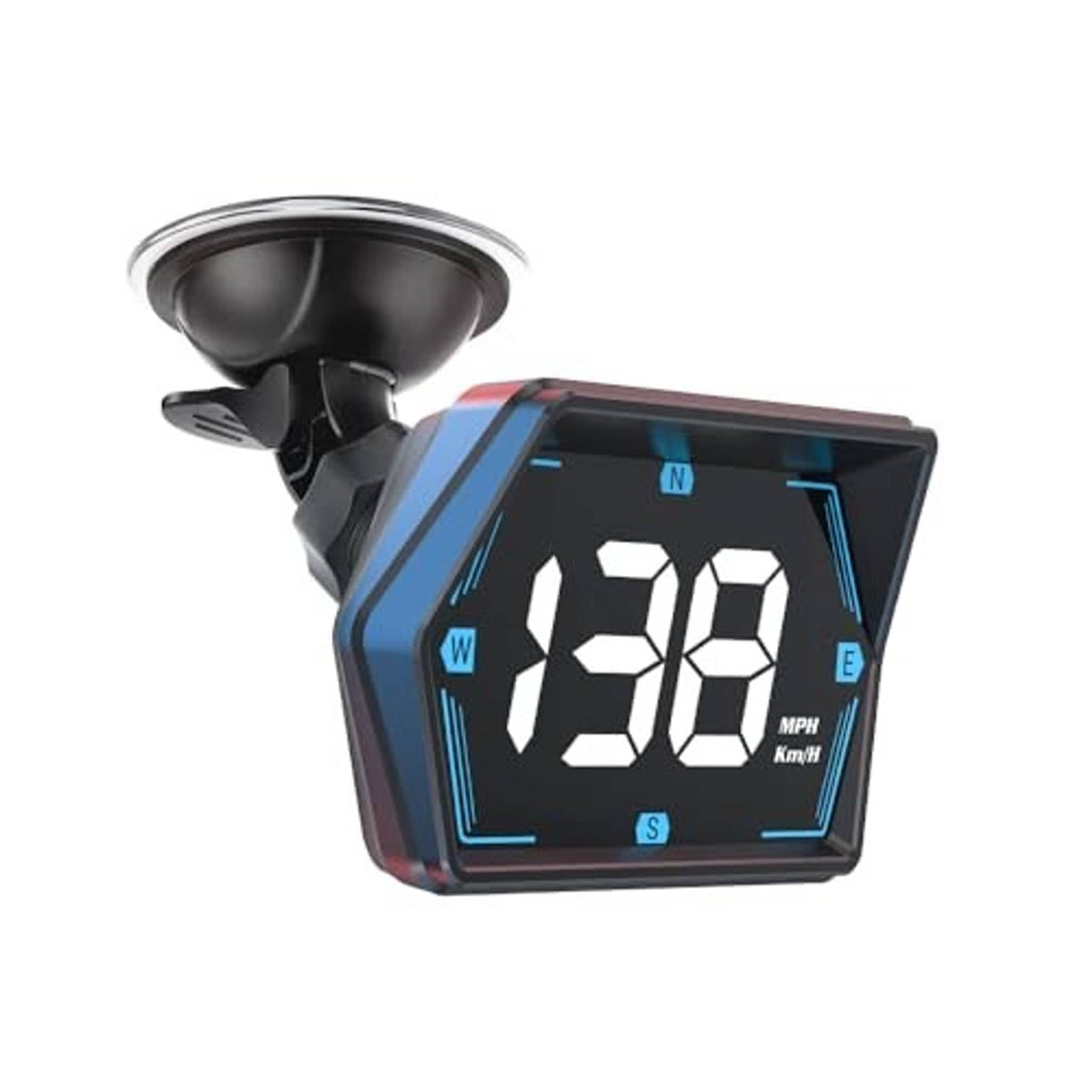 GPS head-up speedometer display showing 136 MPH with blue accent lines around screen