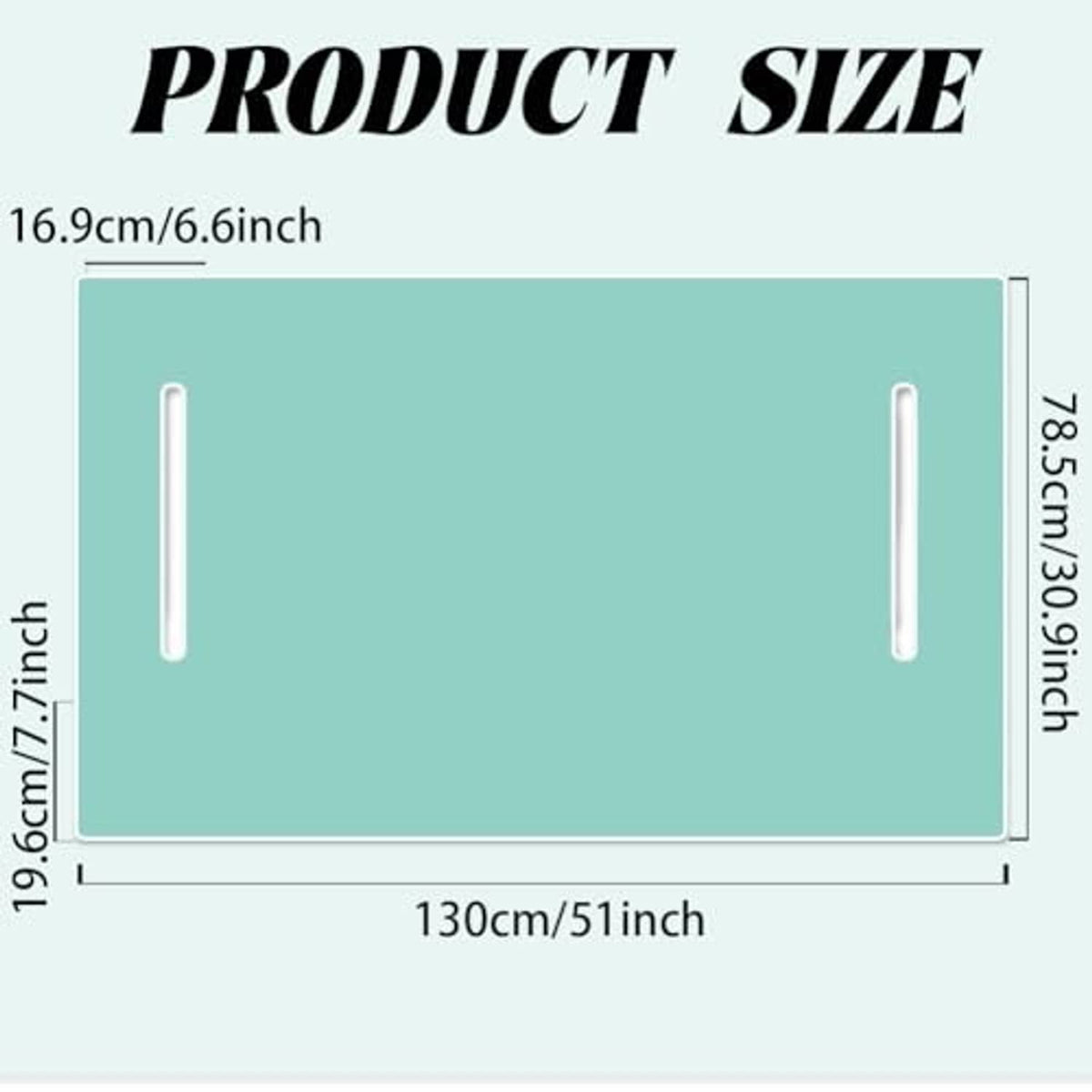 Mint microfiber seat cover blanket layout with size markings and edge handles