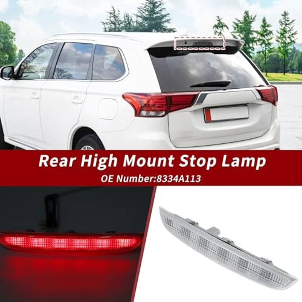 Rear high mount stop lamp with red glow and clear lens, white housing
