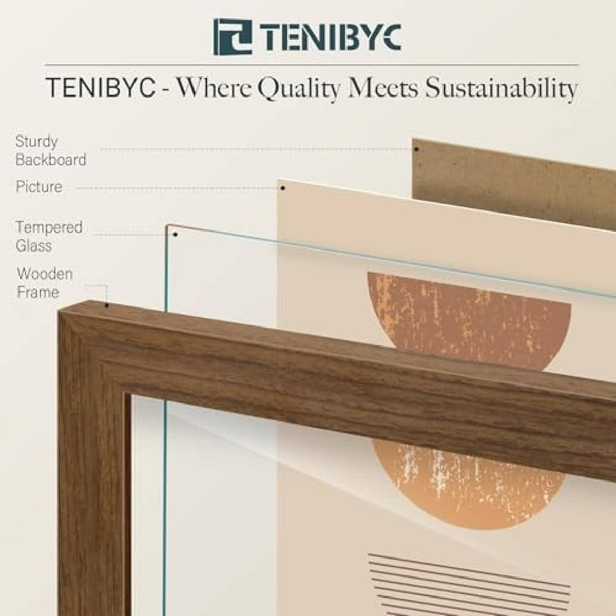 Woodgrain 12x16 picture frame cross-section with tempered glass and wooden frame