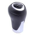 Black leather gear shifter shift knob with chrome ring and 5/6-speed markings