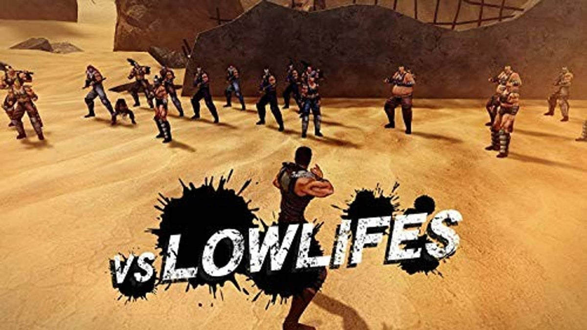 VS loading screen with characters standing in a sandy arena and VS graphic