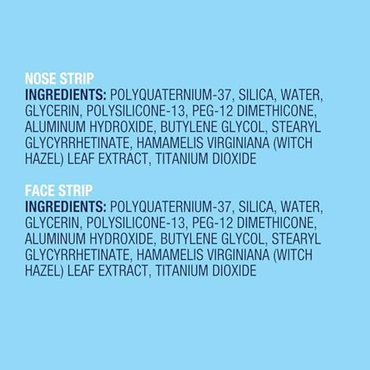 Bioré Nose and Face Blackhead Remover Strips ingredient list
