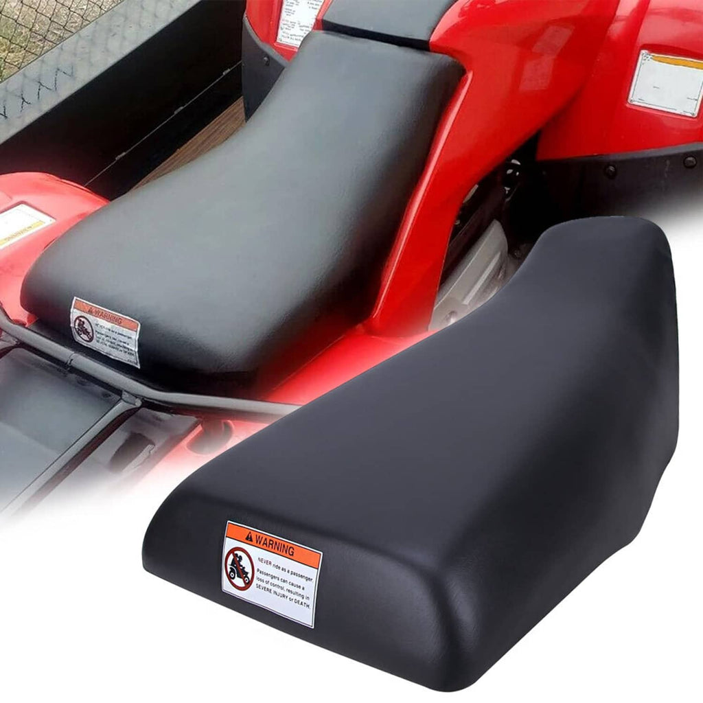 ATV complete seat set with black two-piece covers and warning label plates