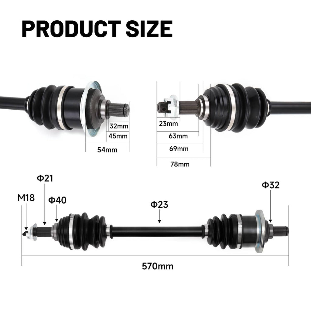 CV joint axle product size diagram with shaft length and end dimensions