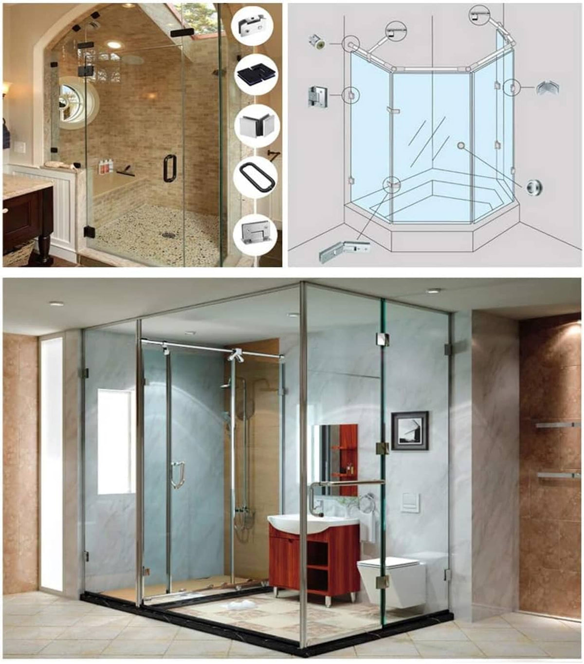 Black square frameless glass clamp connector brackets for corner glass fittings