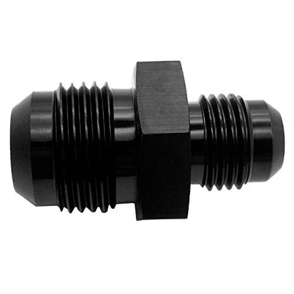 Black AN10 to AN6 male flare reducer adapter, dual threaded male ends