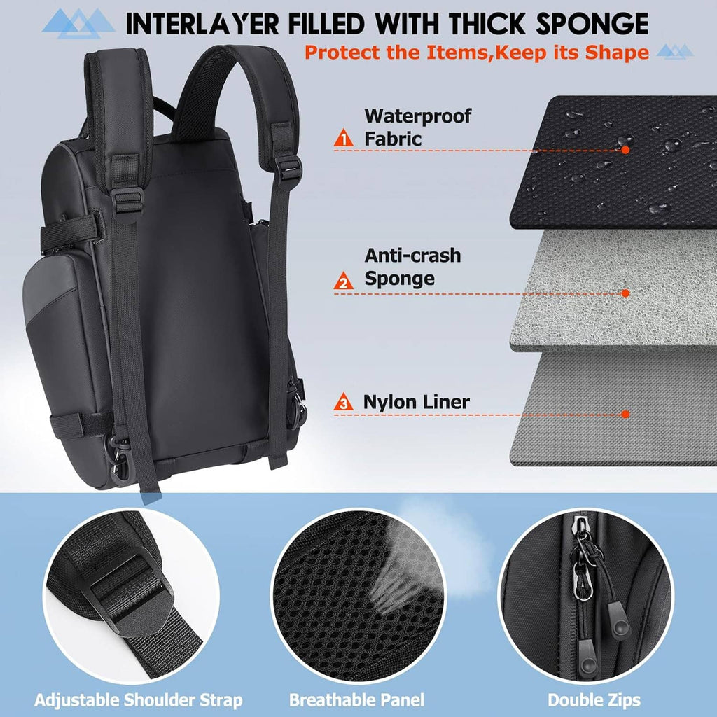 Padded black bicycle trunk bag with adjustable shoulder straps and anti-crash sponge lining