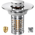 Chrome pop-up sink drain strainer with copper square mesh hair catcher basket