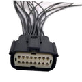 Headlight wiring pigtail connector with multi-pin plug, black housing and bundled wires