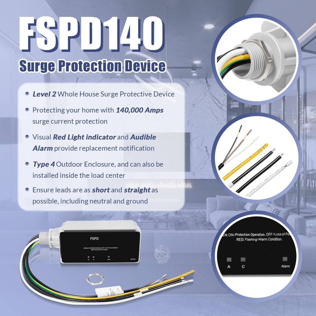 Surge protection device with multicolored wire leads and black indicator panel
