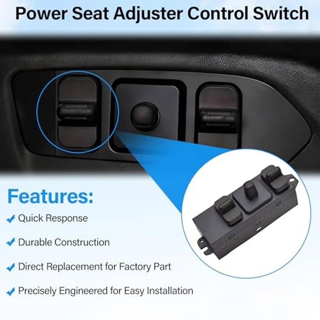 Power seat adjuster control switch with four black rockers and illustrated module