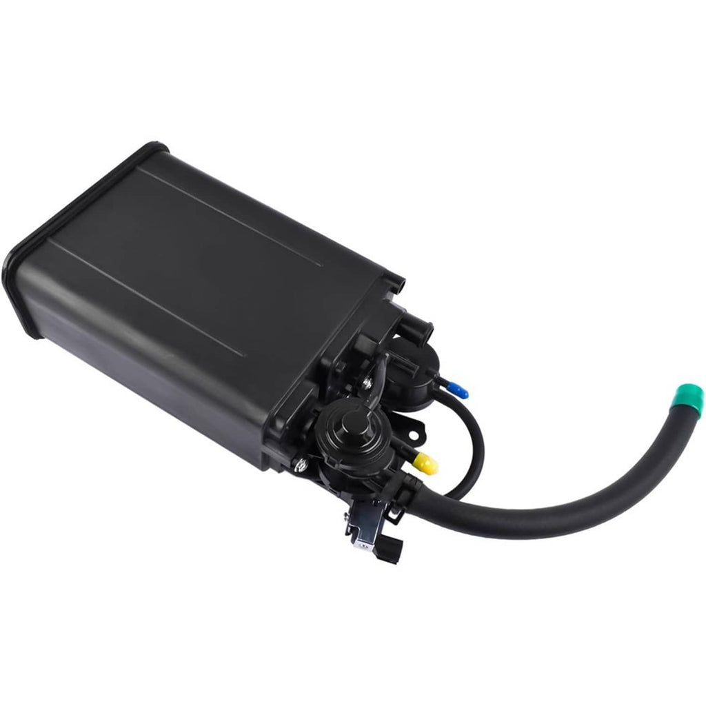 Fuel vapor charcoal canister with black housing and color-coded hose connectors