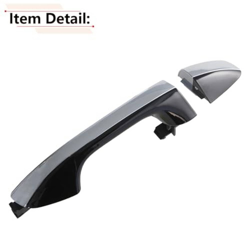 Exterior door handle with chrome finish and black trim, angled view