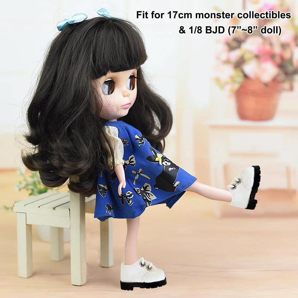 Mini white lace-up boots with chunky sole for BJD doll footwear