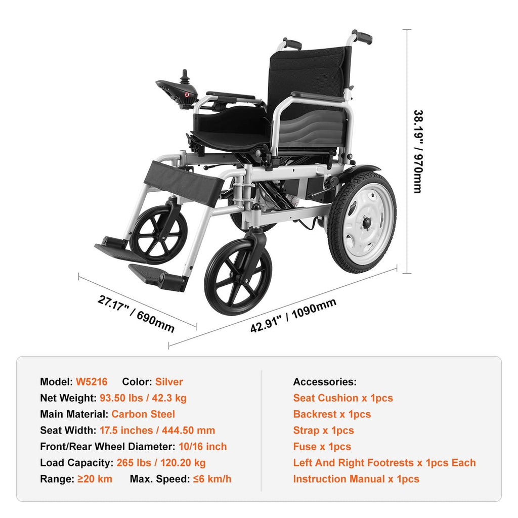 Foldable wheelchair with black seat cushion and swing-away armrests, side view