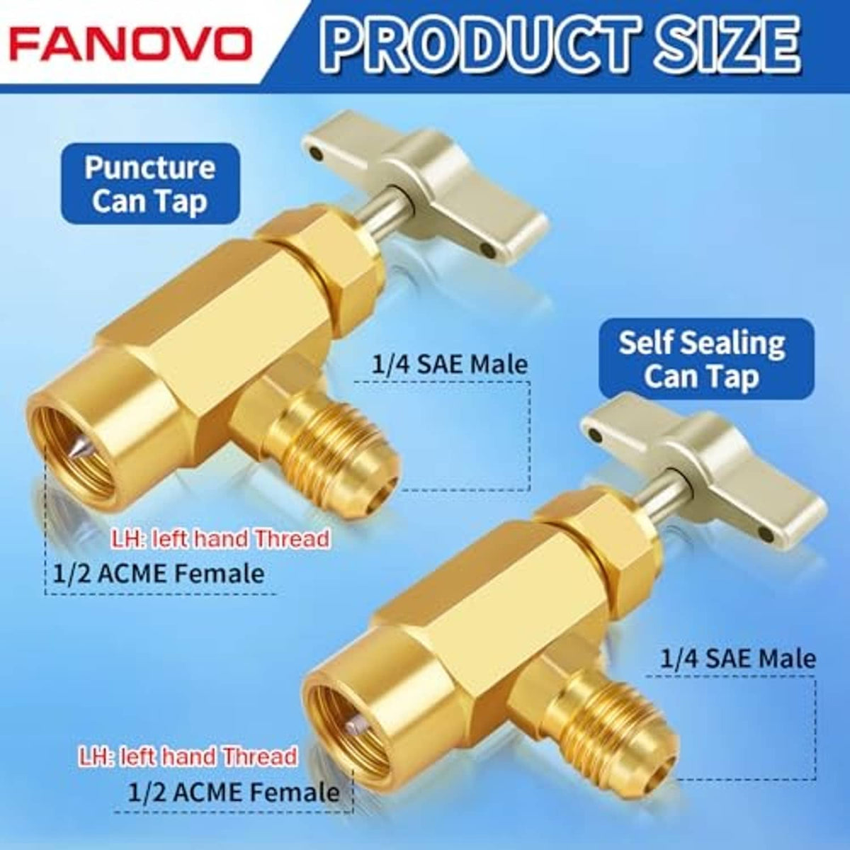 Brass can tap adapter with clamp and two threaded connection ends