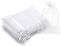 White organza drawstring jewelry gift pouches, set of small mesh bags
