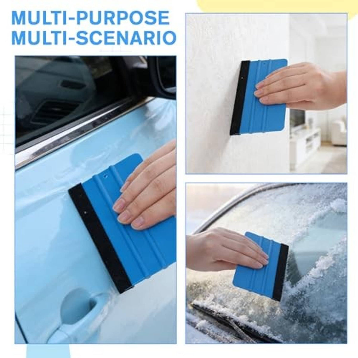 Vinyl wrap squeegee set with felt edges, blue pad smoothed by hand