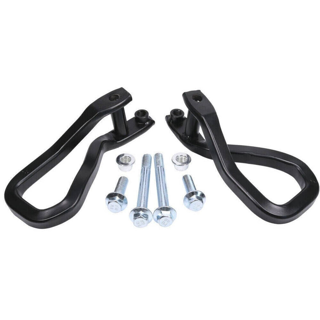 Black tow recovery hooks set with bolts and nuts shown in a bundled layout