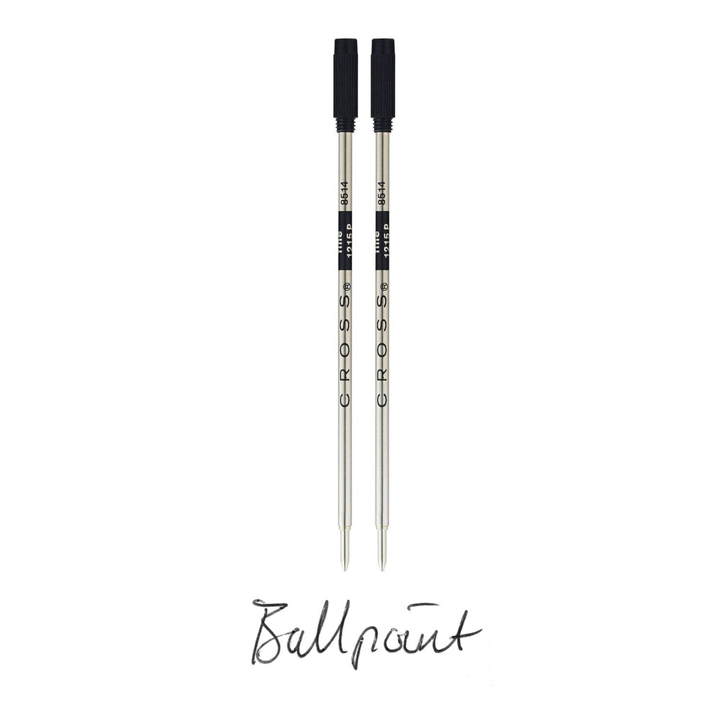 Cross ballpoint pen refill pair, black fine tips with silver barrels and black caps