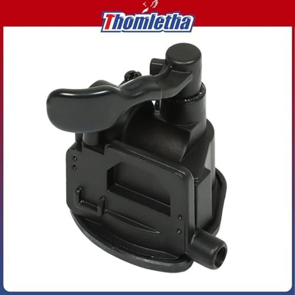 Black throttle housing with wide lever, cylindrical outlet, and mounting screw