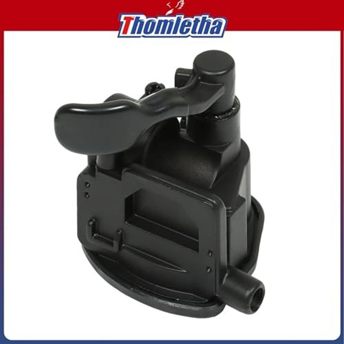 Black throttle housing with wide lever, cylindrical outlet, and mounting screw