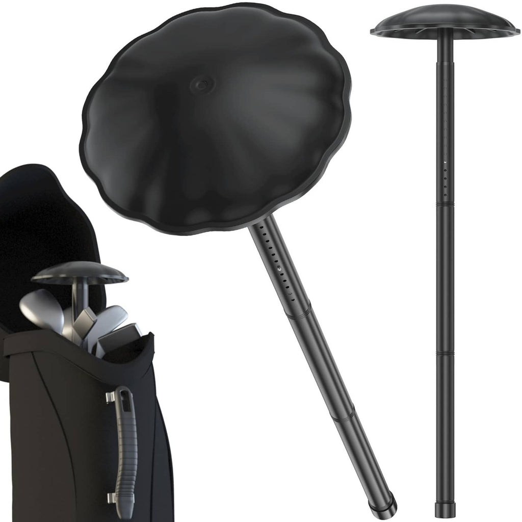 Black golf travel bag support pole with round blossom cap and base