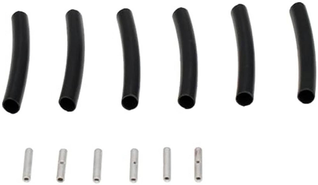 Assorted connector terminals and sleeves, black and silver