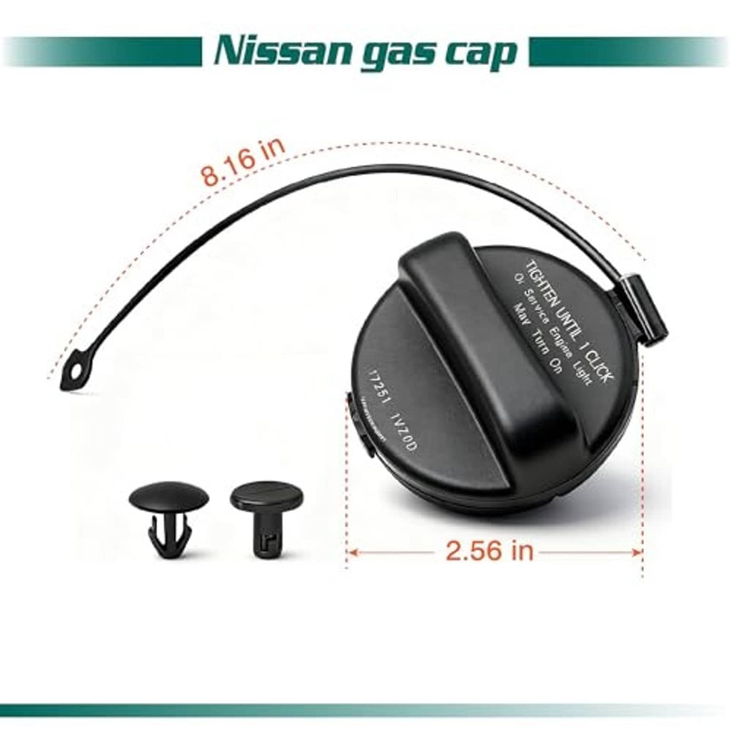 Fuel tank gas cap with tether loop and two clips, black, schematic view