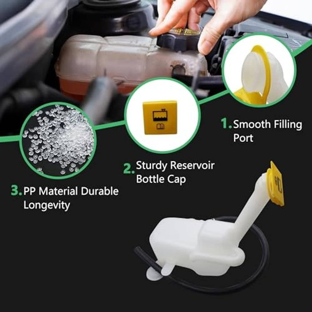 Coolant reservoir kit with PP reservoir, smooth filling port, and yellow cap