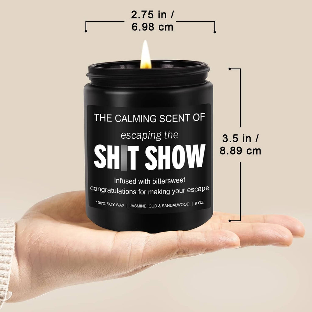 Black jar candle size 2.75 in wide x 3.5 in tall; lit wick; soy wax, 9 oz.