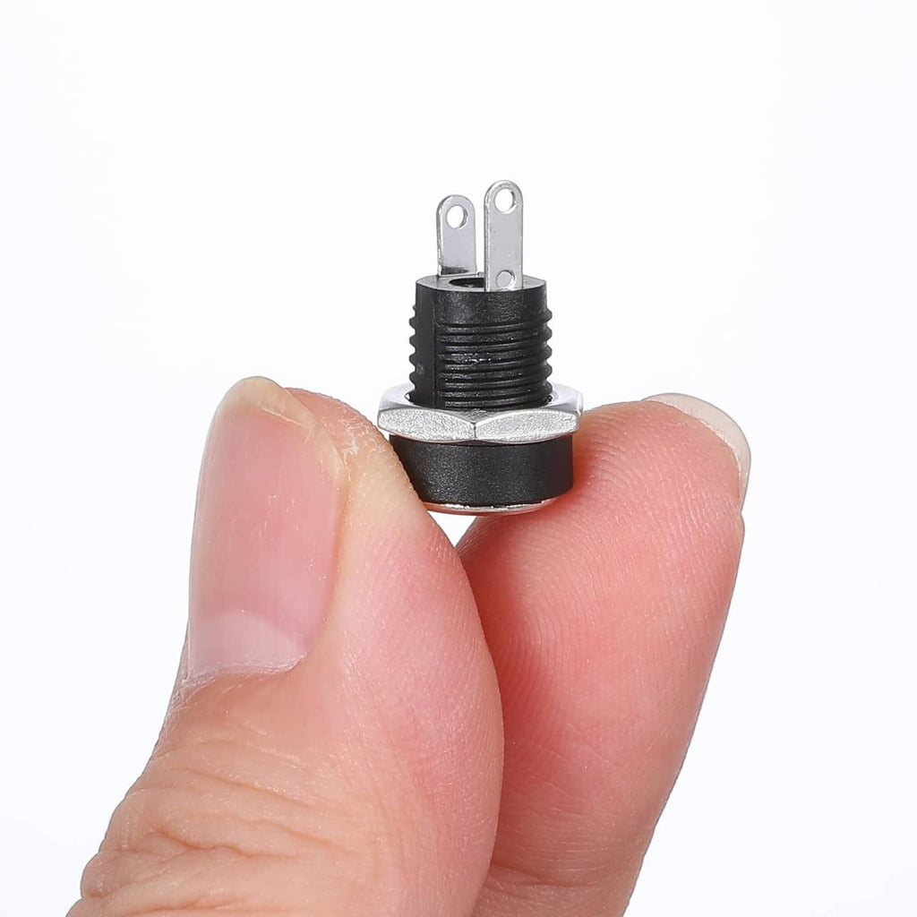 Black 5.5x2.1mm DC panel-mount power jack connector with two metal pins