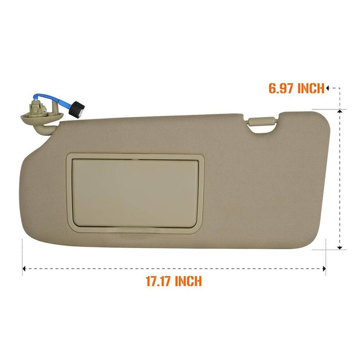 Beige left driver sun visor with vanity mirror opening and side bracket