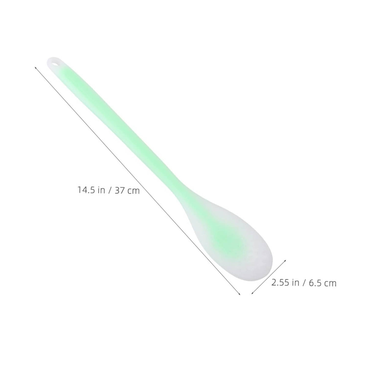 Green long-handled lotion applicator spoon with oval pad head and loop hole