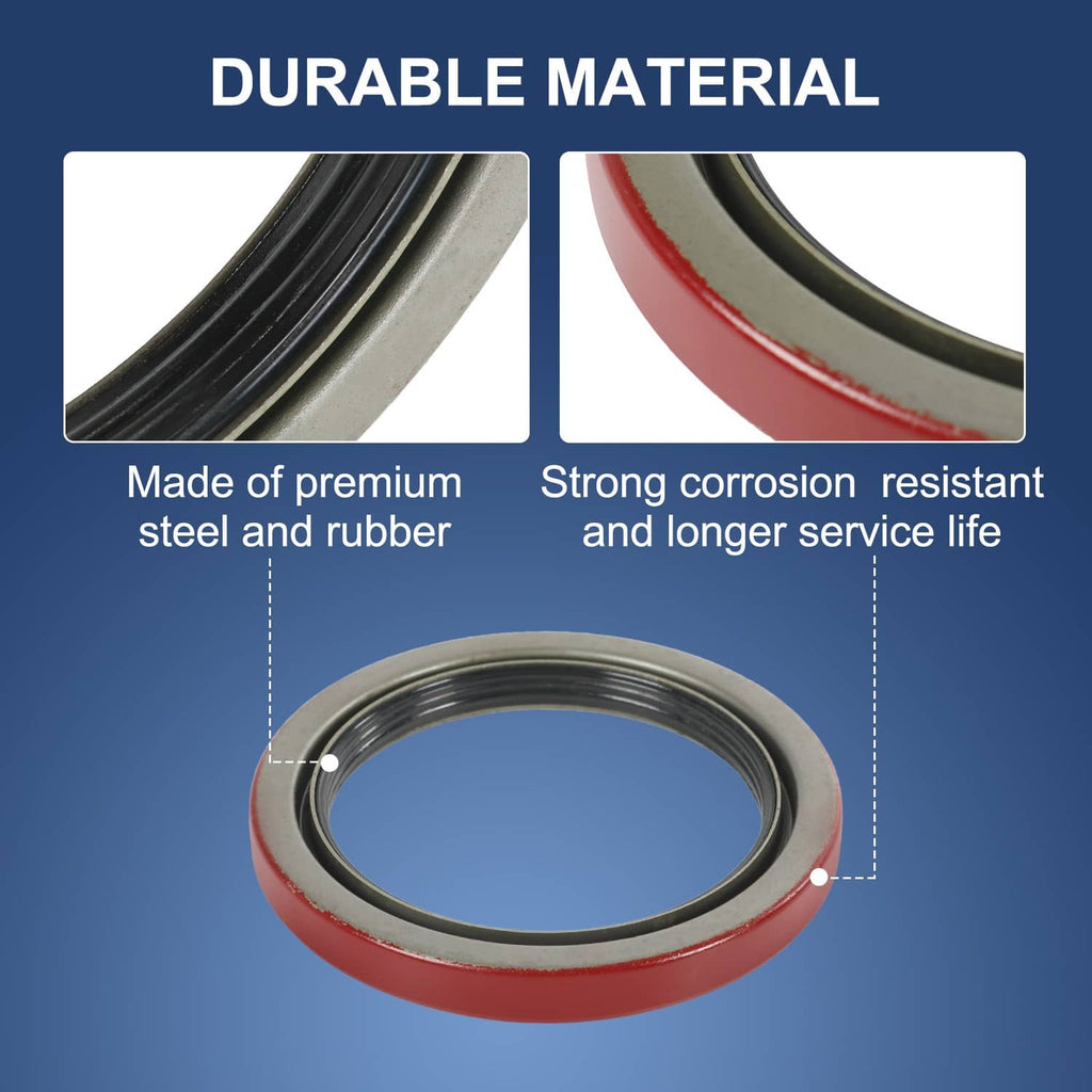 Oil seal with red outer rubber and black sealing lip around a metal ring