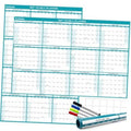 Teal laminated wet/dry erase 12-month wall calendar, 32 x 48 in, rolled up