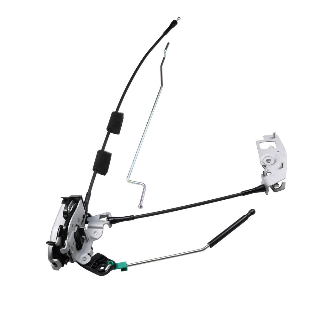 Rear cargo door latch assembly with release rod and metal actuator bracket, right side